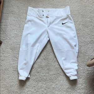 Nike White Youth Baseball Pants with Black Swoosh